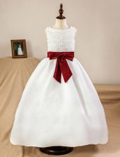 Top Selling Scoop Sleeveless Zipper Floor Length Lace and Appliques and Bowknot Flower Girl Dresses for Less