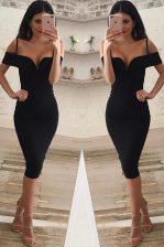 Fantastic Mermaid Knee Length Zipper Prom Party Dress Black for Prom with Ruching