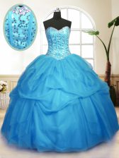 Luxury Sequins Pick Ups Floor Length Baby Blue Quinceanera Dress Sweetheart Sleeveless Lace Up