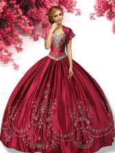 Attractive Wine Red Sweetheart Neckline Embroidery 15 Quinceanera Dress Sleeveless Lace Up