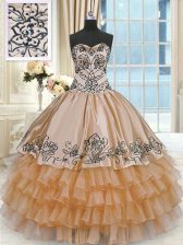 Top Selling Orange Lace Up Ball Gown Prom Dress Beading and Embroidery and Ruffles Sleeveless Floor Length