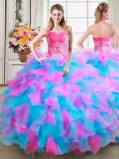  Multi-color Zipper Sweetheart Beading and Ruffles Sweet 16 Dresses Organza and Tulle Sleeveless