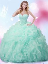 Noble Pick Ups With Train Ball Gowns Sleeveless Apple Green Sweet 16 Quinceanera Dress Brush Train Lace Up