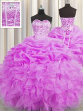 Fantastic Pick Ups Visible Boning Floor Length Ball Gowns Sleeveless Lilac Quince Ball Gowns Lace Up