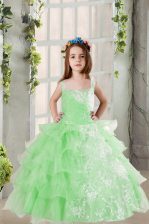 Gorgeous Ruffled Floor Length Ball Gowns Sleeveless Apple Green Pageant Gowns For Girls Lace Up
