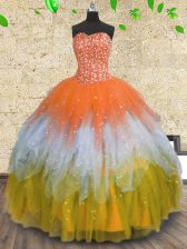 Fitting Sequins Floor Length Ball Gowns Sleeveless Multi-color 15th Birthday Dress Lace Up