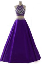 On Sale Scoop Purple A-line Beading Homecoming Dress Zipper Chiffon Sleeveless Floor Length