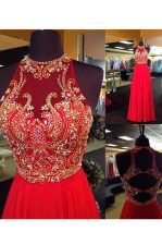 Sumptuous Red Sleeveless Beading and Appliques Floor Length Homecoming Dress