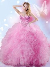 Fine Tulle Sleeveless Floor Length Quinceanera Gowns and Beading and Ruffles
