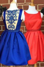 Best Selling Royal Blue A-line Beading Homecoming Dress Side Zipper Satin Sleeveless Knee Length