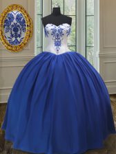 Beautiful Royal Blue Sleeveless Embroidery Floor Length 15th Birthday Dress