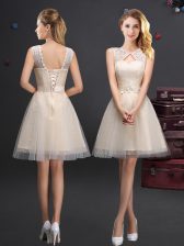  Scoop Champagne Sleeveless Tulle Lace Up Court Dresses for Sweet 16 for Prom and Party and Wedding Party