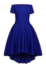 Dramatic Tea Length Side Zipper Blue for Prom and Party with Ruching