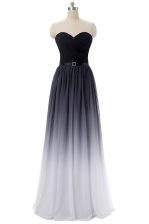 Edgy Floor Length Black Dress for Prom Chiffon Sleeveless Belt