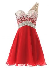 Spectacular One Shoulder Red Sleeveless Chiffon Criss Cross Evening Dress for Prom and Party