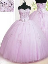  Ball Gowns Quinceanera Gowns Lilac Sweetheart Tulle Sleeveless Floor Length Lace Up