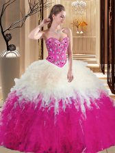 Dazzling Tulle Sleeveless Floor Length Quinceanera Gown and Embroidery and Ruffles