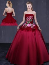 Best Selling Satin Sleeveless Floor Length Quince Ball Gowns and Embroidery