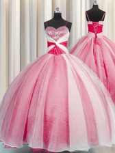  Organza Sleeveless Floor Length Ball Gown Prom Dress and Beading and Sequins and Ruching