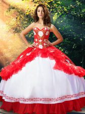 Low Price Ball Gowns Quinceanera Dresses White And Red Sweetheart Organza and Taffeta Sleeveless Floor Length Lace Up