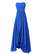 Noble Sleeveless Chiffon Floor Length Zipper Dress for Prom in Royal Blue with Ruffles