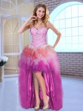  Sleeveless Tulle High Low Lace Up Prom Dresses in Multi-color with Beading
