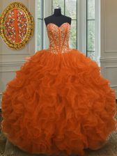  Orange Red Lace Up Sweetheart Beading and Ruffles Sweet 16 Quinceanera Dress Organza Sleeveless