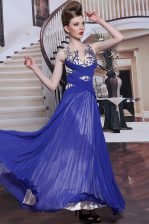  Chiffon Sleeveless Zipper Sequins and Pleated Prom Gown in Royal Blue