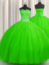 Graceful Puffy Skirt Ball Gowns Beading 15th Birthday Dress Lace Up Tulle Sleeveless Floor Length