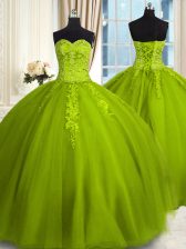 Glorious Olive Green Sweetheart Lace Up Embroidery Vestidos de Quinceanera Sleeveless