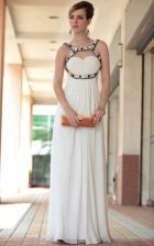  Sleeveless Side Zipper Floor Length Beading and Ruching Dress for Prom