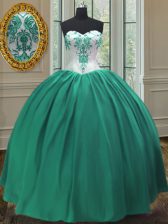  Turquoise 15 Quinceanera Dress Military Ball and Sweet 16 and Quinceanera with Embroidery Sweetheart Sleeveless Lace Up