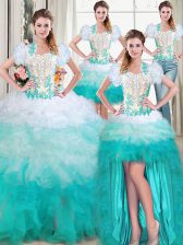 Beauteous Four Piece Multi-color Sweet 16 Quinceanera Dress Military Ball and Sweet 16 and Quinceanera with Beading and Appliques and Ruffles Sweetheart Sleeveless Lace Up