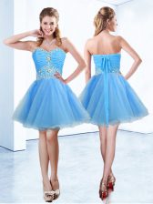  Blue Prom Dress Prom and Party with Beading and Ruching Sweetheart Sleeveless Lace Up