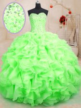 Custom Made Ball Gowns Sweetheart Sleeveless Organza Floor Length Lace Up Beading and Ruffles Vestidos de Quinceanera