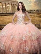 Suitable Beading and Embroidery Sweet 16 Dresses Peach Lace Up Sleeveless Floor Length