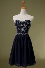 Most Popular Navy Blue Sweetheart Zipper Embroidery Homecoming Dress Sleeveless