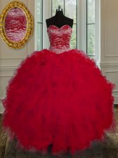 Sumptuous Red Sleeveless Beading and Ruffles Floor Length Quinceanera Dresses