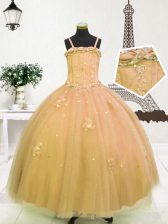 Elegant Sleeveless Floor Length Beading and Appliques Zipper Womens Party Dresses with Light Yellow and Gold