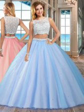 Superior Blue Sleeveless Floor Length Beading Side Zipper Sweet 16 Dresses