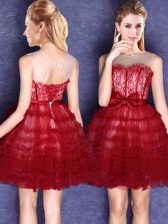 Simple Scoop Sleeveless Lace Up Damas Dress Wine Red Tulle