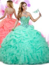 New Arrival Apple Green Sweetheart Lace Up Beading and Ruffles and Pick Ups Vestidos de Quinceanera Sleeveless