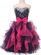 Fashionable Multi-color Ball Gowns Beading and Ruffles and Bowknot Prom Gown Lace Up Organza Sleeveless Knee Length