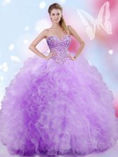  Sweetheart Sleeveless Sweet 16 Quinceanera Dress Floor Length Beading and Ruffles Lavender Tulle