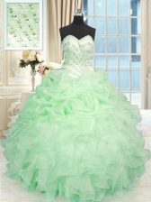  Apple Green Ball Gowns Sweetheart Sleeveless Organza Floor Length Lace Up Beading and Ruffles Quinceanera Gowns