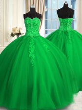 Elegant Green Sleeveless Floor Length Appliques and Embroidery Lace Up Quinceanera Dresses
