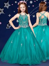  Floor Length Teal Little Girls Pageant Dress Wholesale Scoop Sleeveless Zipper