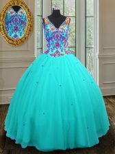 Inexpensive Floor Length Ball Gowns Sleeveless Aqua Blue Sweet 16 Dresses Zipper