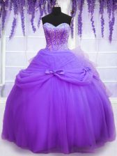  Lavender Sweetheart Lace Up Beading and Bowknot 15 Quinceanera Dress Sleeveless