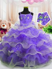  Eggplant Purple Womens Party Dresses Party and Wedding Party with Beading and Ruffled Layers Spaghetti Straps Sleeveless Zipper